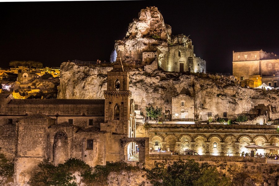 Matera churches illuminated at night